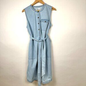 SONOMA, lightweight washed denim, sleeveless shift with waist tie, size LARGE